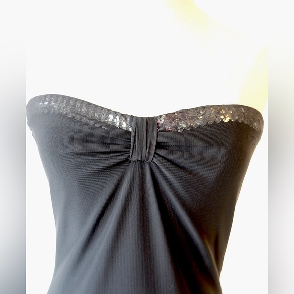 Yigal Azrouel Strapless Black MIDI Dress with beaded trim detail Size 5 NWT - Picture 2 of 7